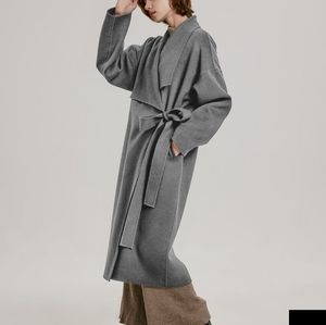 Long Belted Wool-Cashmere Wrap Coat